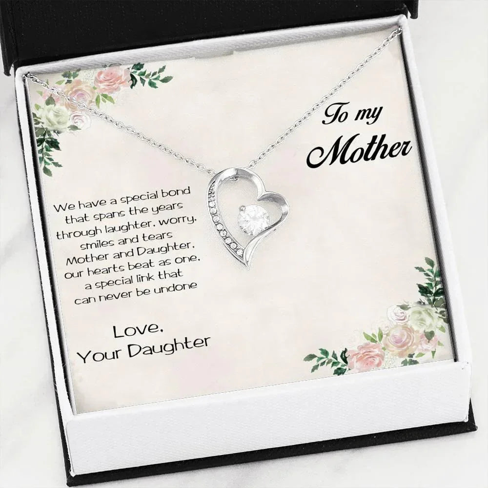 Gift for Mother From Daughter Forever Love Heart Pendant Necklace Special Bond Message Card