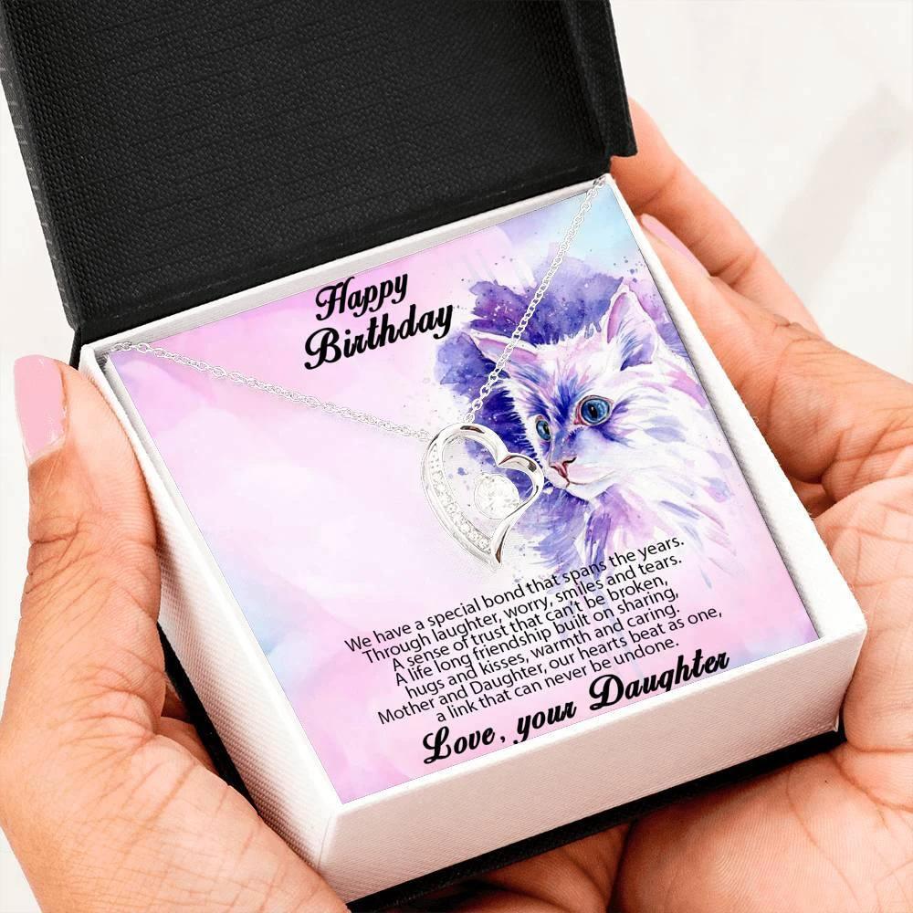 Birthday Gift for Mother Forever Love Heart Pendant Necklace From Daughter Cat Message Card