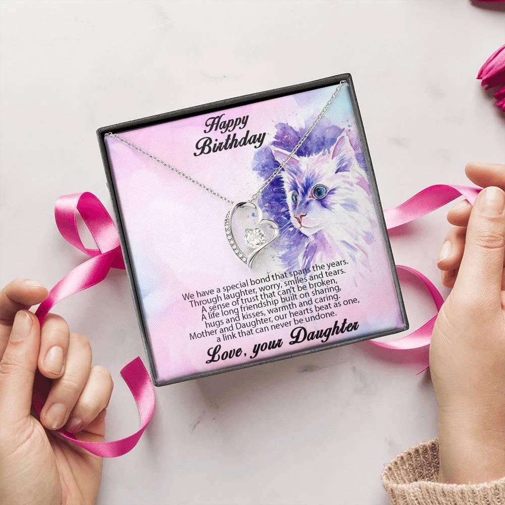 Birthday Gift for Mother Forever Love Heart Pendant Necklace From Daughter Cat Message Card