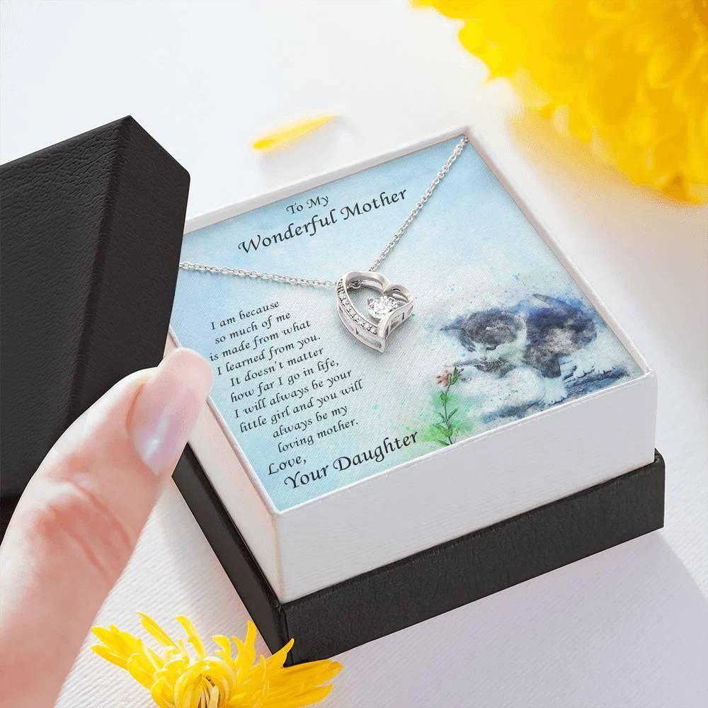 Gift for Mother from Daughter Forever Love Heart Pendant Necklace with Kitten Message Card