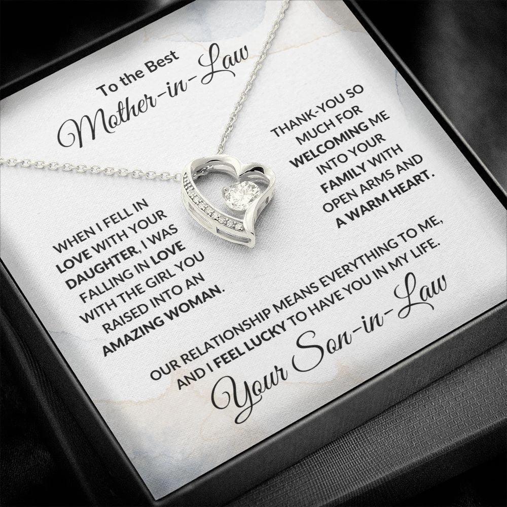 To My Mother-in-law from Son-in-law Forever Love Heart Pendant Necklace Personalized Message Card