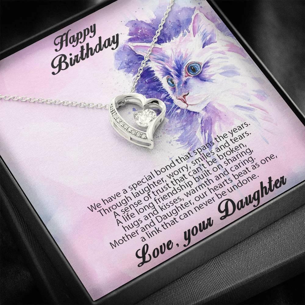 Birthday Gift for Mother Forever Love Heart Pendant Necklace From Daughter Cat Message Card