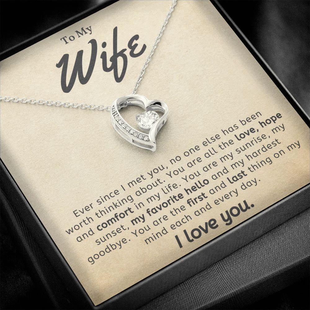 To My Wife - My Favorite Hello- Forever Love Heart Pendant Necklace