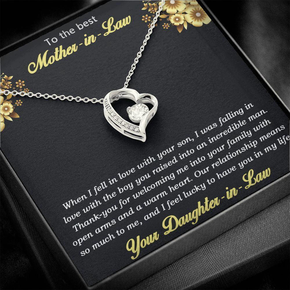 Gift for Mother-in-law from Daughter-in-law Forever Love Heart Necklace with Message Card and Gift Box