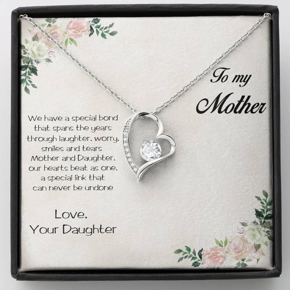 Gift for Mother From Daughter Forever Love Heart Pendant Necklace Special Bond Message Card