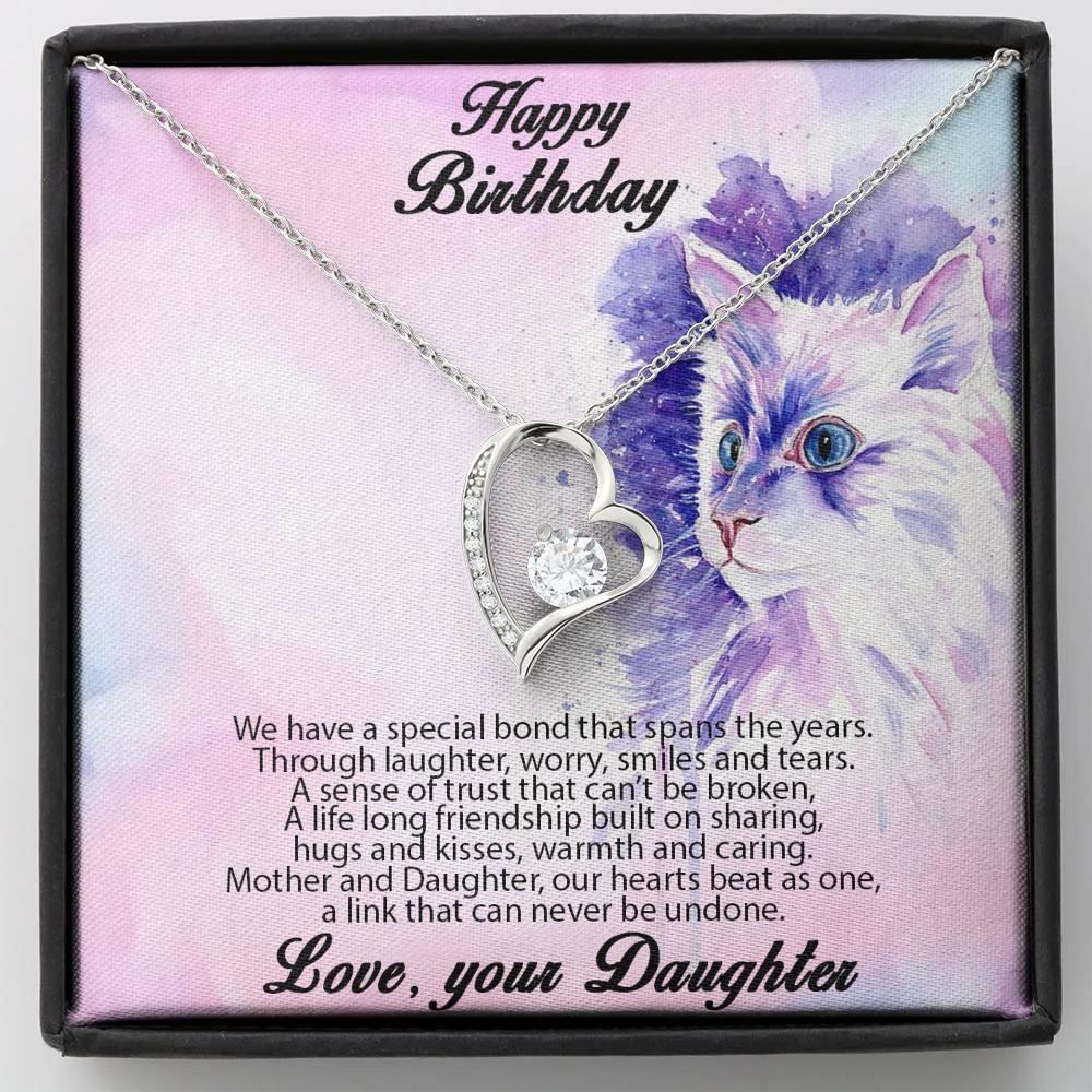 Birthday Gift for Mother Forever Love Heart Pendant Necklace From Daughter Cat Message Card