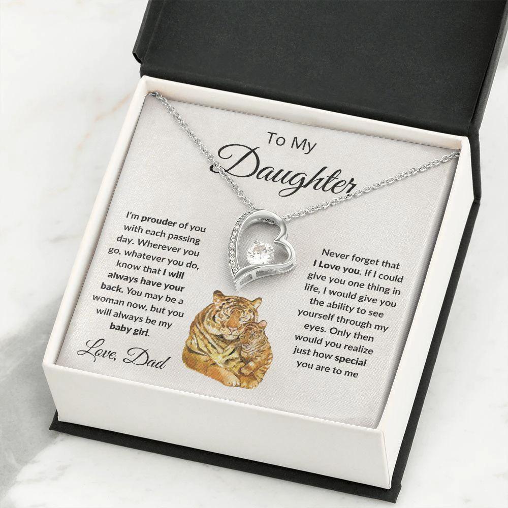 To My Daughter Love Proud Dad Heart Pendant Necklace