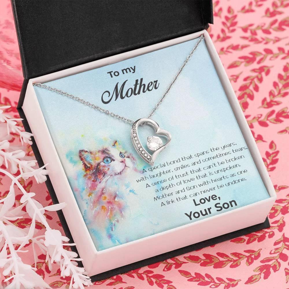 Gift for Mother From Son Forever Love Heart Pendant Necklace Cat Message Card