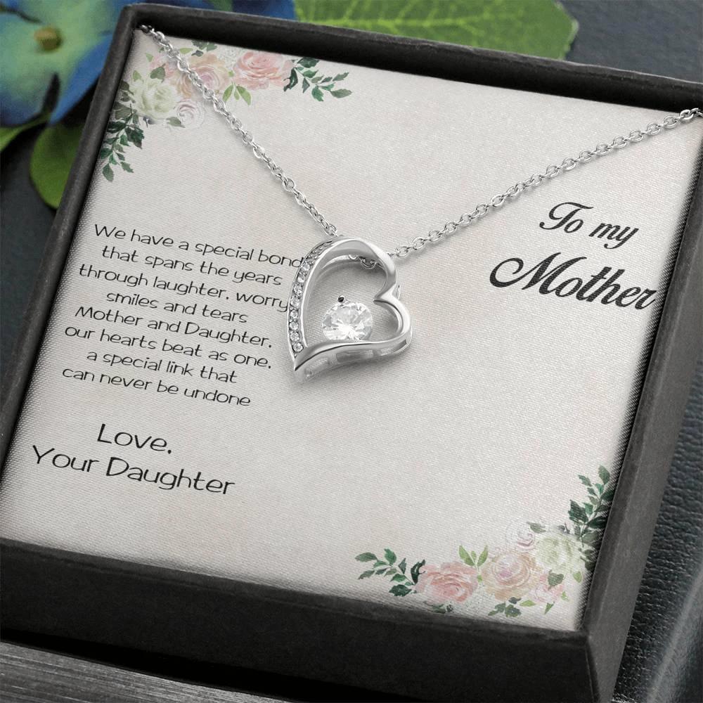 Gift for Mother From Daughter Forever Love Heart Pendant Necklace Special Bond Message Card