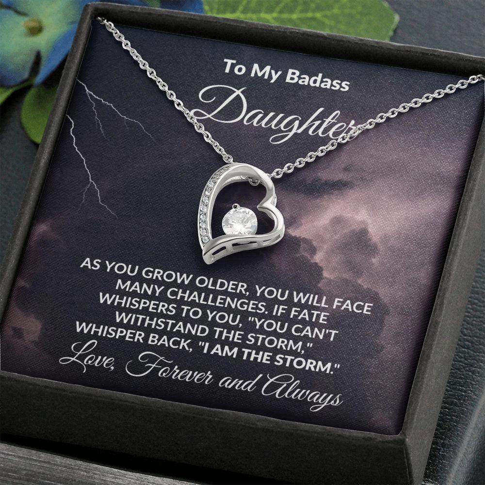 To My Badass Daughter - Storm - Forever Love Heart Pendant Necklace
