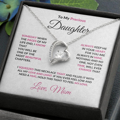 To My Precious Daughter Forever Love Heart Pendant Necklace with Message Card - Mallard Moon Gift Shop