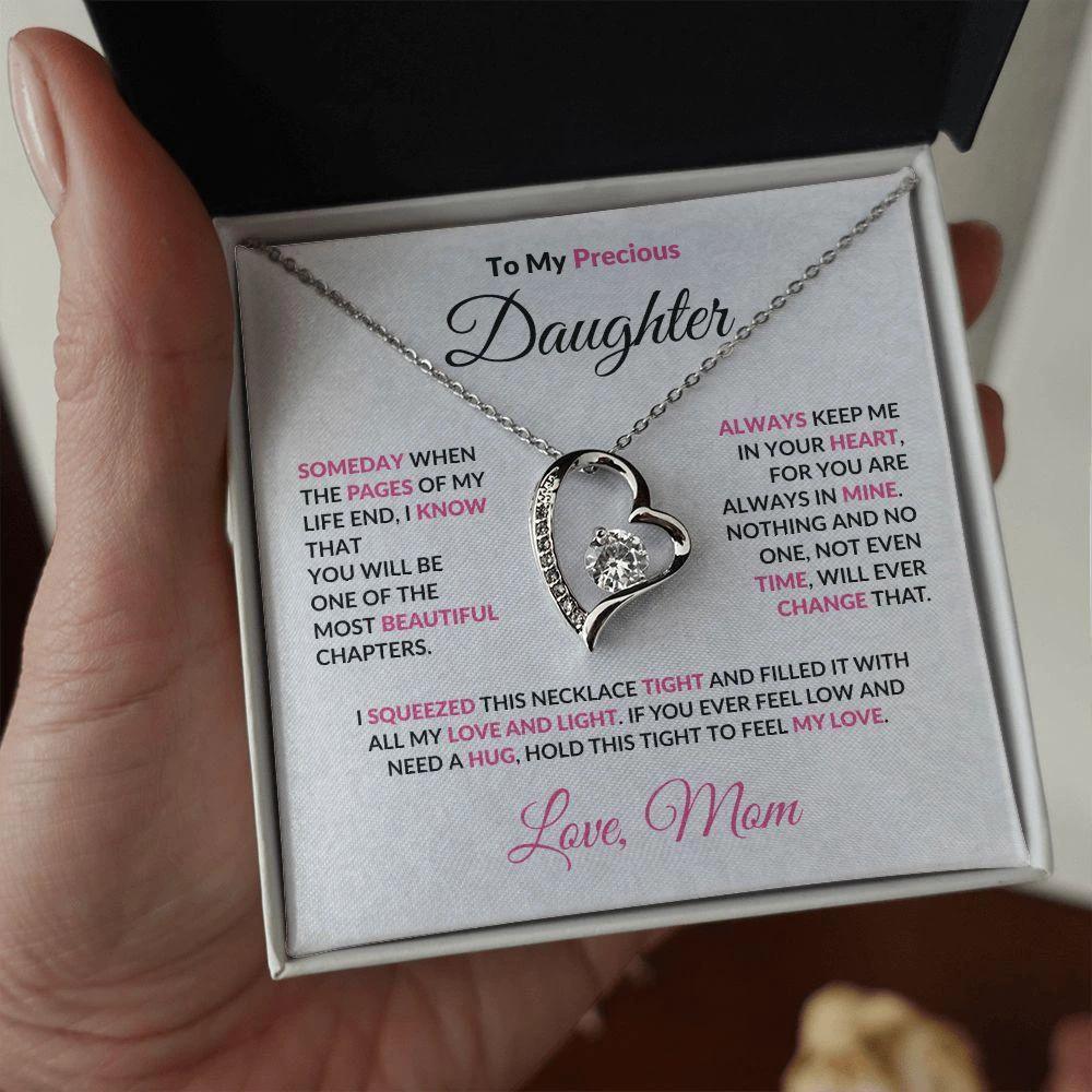 To My Precious Daughter Forever Love Heart Pendant Necklace with Message Card