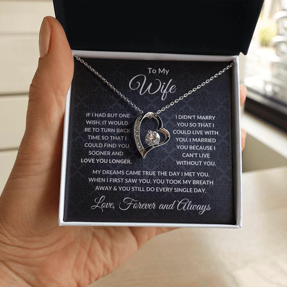 To My Wife My Dreams Came True Heart Pendant Necklace with Message Card and Gift Box