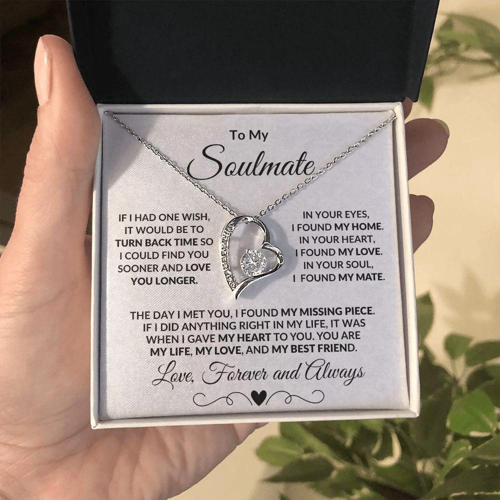 To My Soulmate Forever Love Heart Necklace Message Card and Gift Box