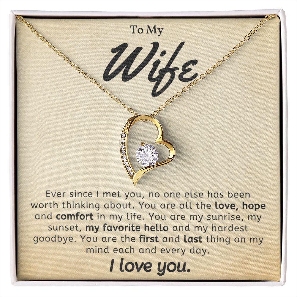 To My Wife - My Favorite Hello- Forever Love Heart Pendant Necklace - Mallard Moon Gift Shop