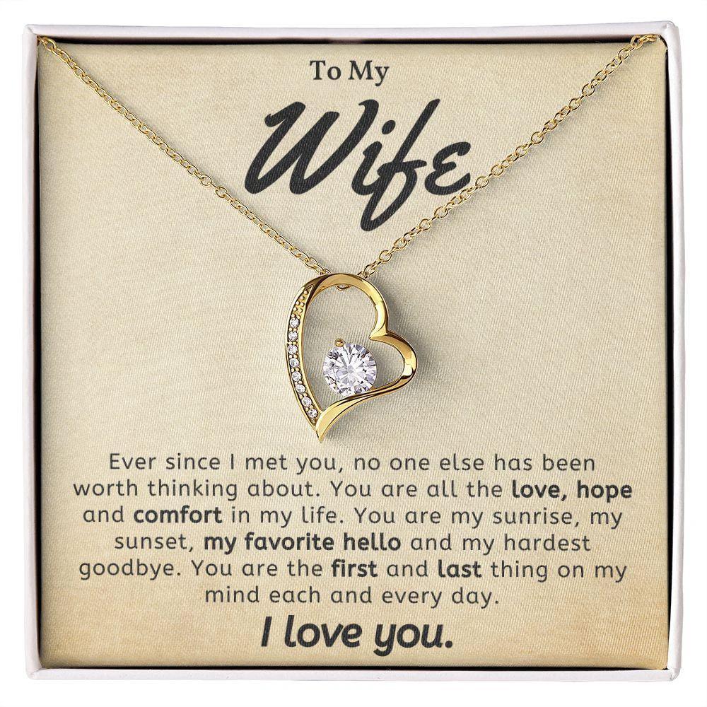 To My Wife - My Favorite Hello- Forever Love Heart Pendant Necklace