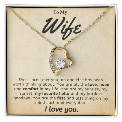 To My Wife - My Favorite Hello- Forever Love Heart Pendant Necklace - Mallard Moon Gift Shop