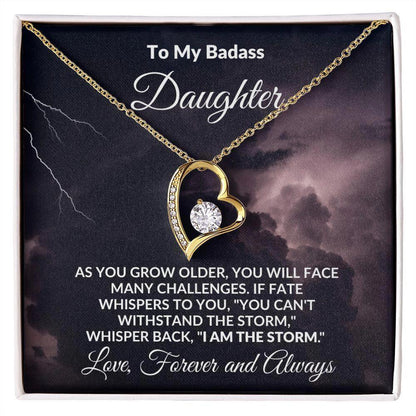 To My Badass Daughter - Storm - Forever Love Heart Pendant Necklace - Mallard Moon Gift Shop