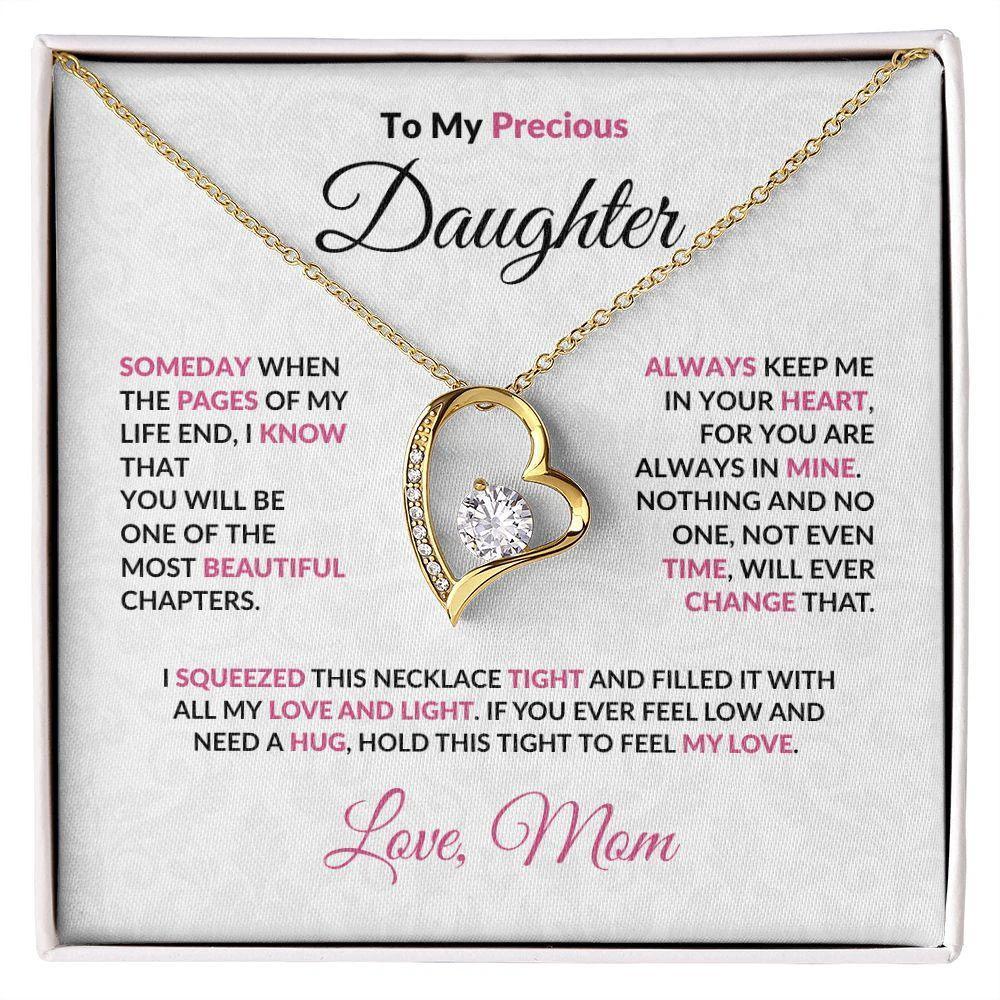 To My Precious Daughter Forever Love Heart Pendant Necklace with Message Card