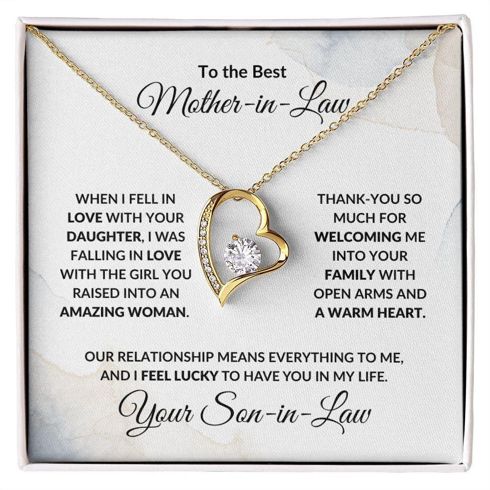 To My Mother-in-law from Son-in-law Forever Love Heart Pendant Necklace Personalized Message Card