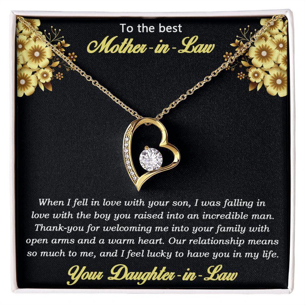 Gift for Mother-in-law from Daughter-in-law Forever Love Heart Necklace with Message Card and Gift Box