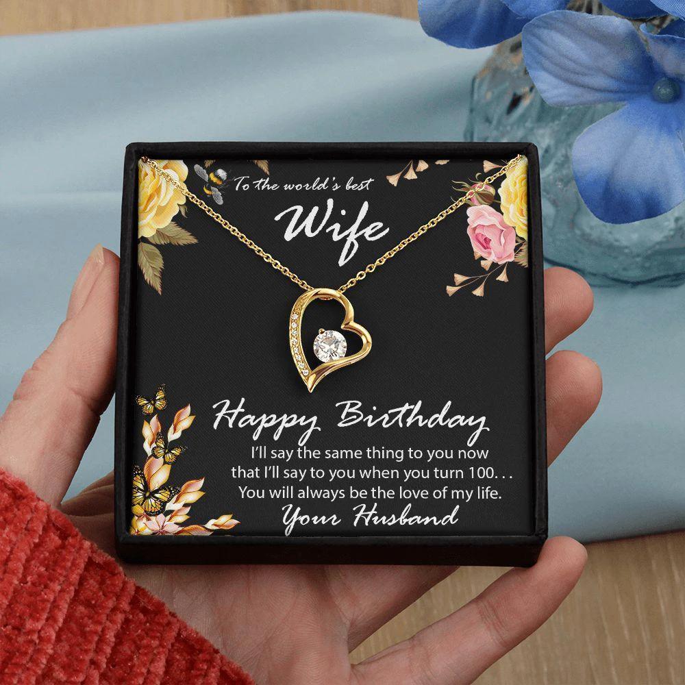 Birthday Gift for Wife CZ Heart Pendant Necklace with Message Card