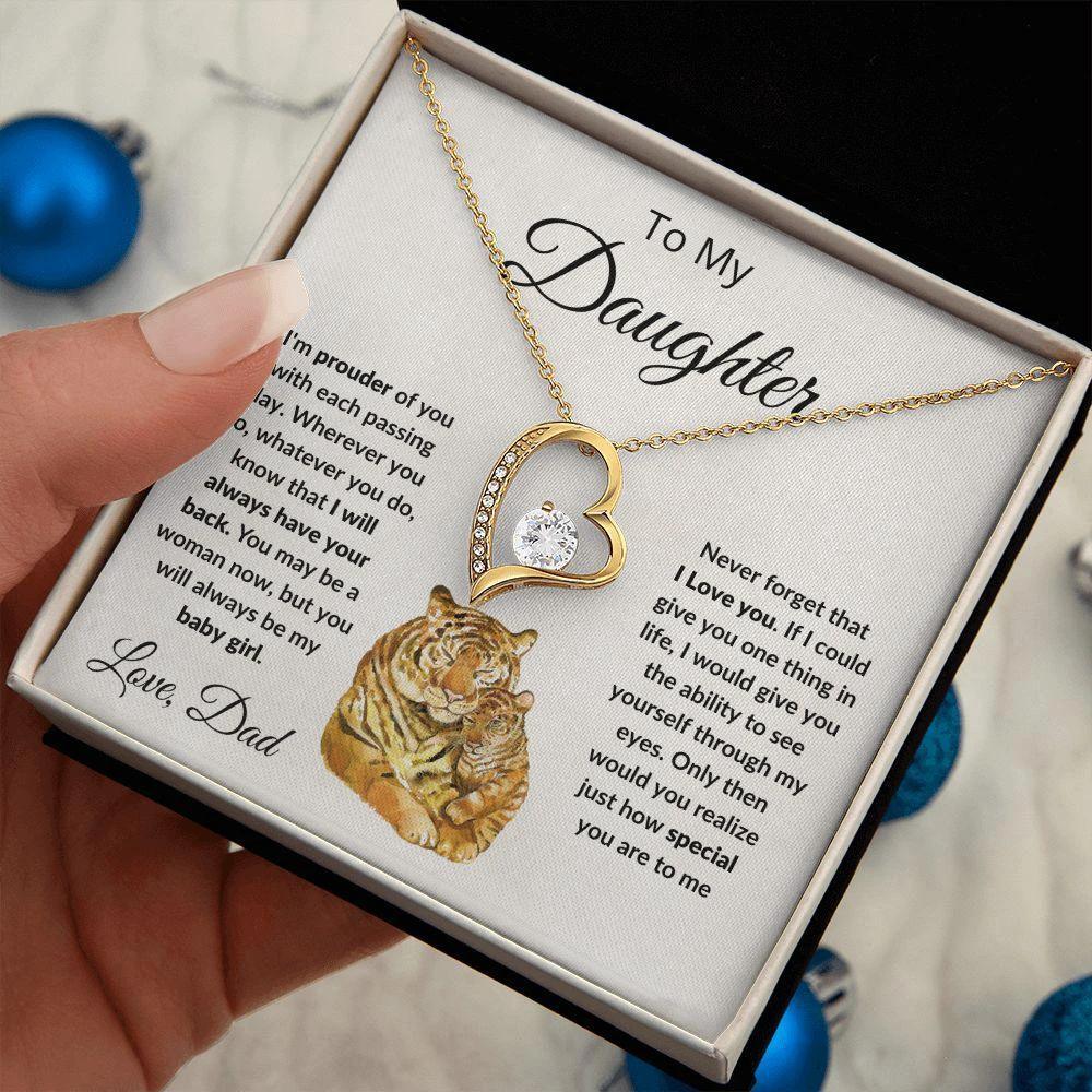 To My Daughter Love Proud Dad Heart Pendant Necklace