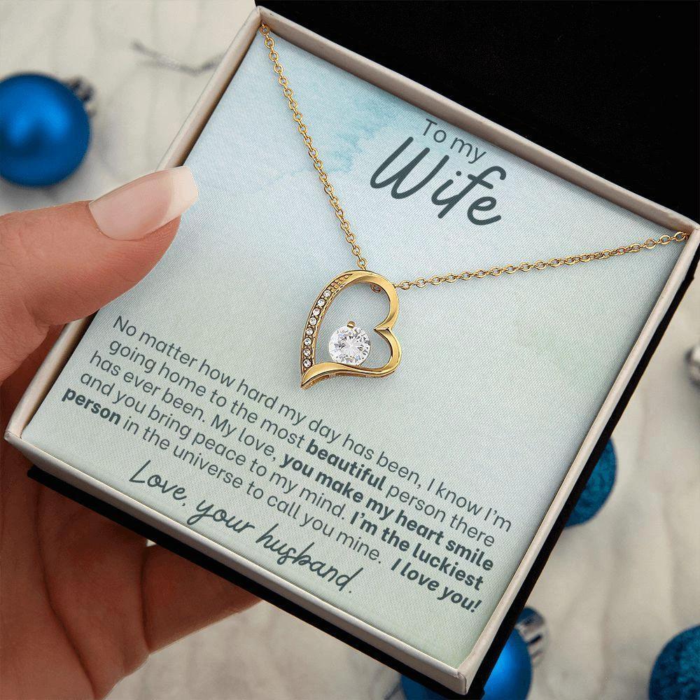 To My Wife - Make My Heart Smile - Forever Love Heart Pendant Necklace