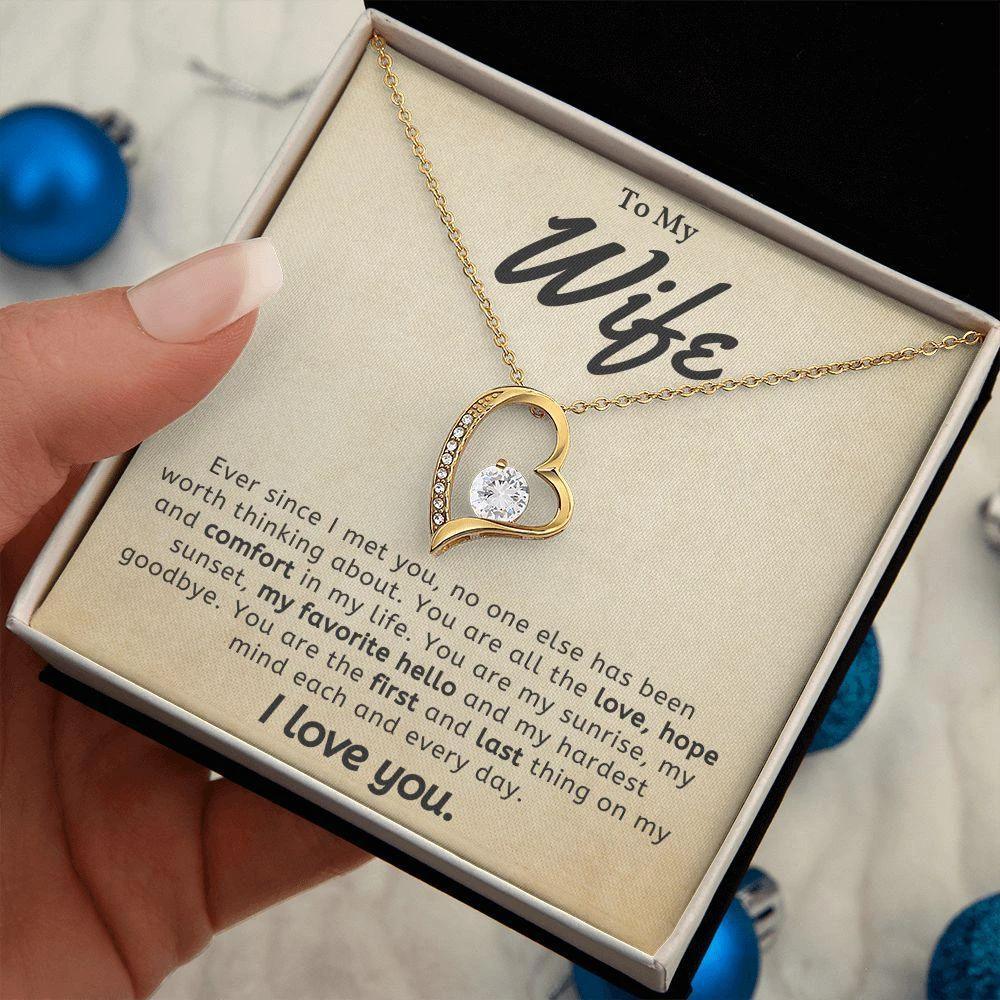 To My Wife - My Favorite Hello- Forever Love Heart Pendant Necklace