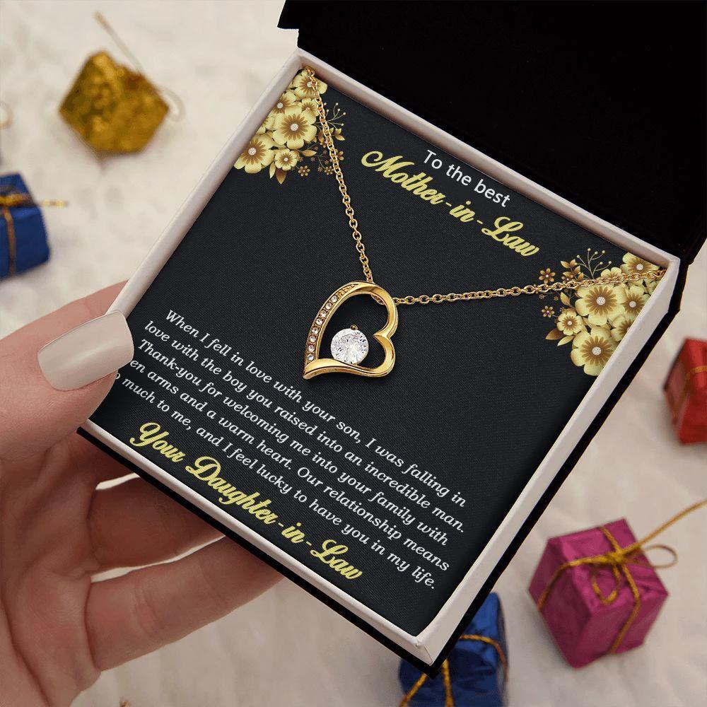Gift for Mother-in-law from Daughter-in-law Forever Love Heart Necklace with Message Card and Gift Box