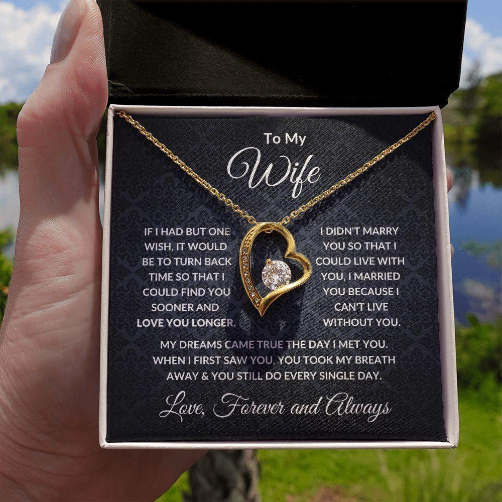 To My Wife My Dreams Came True Heart Pendant Necklace with Message Card and Gift Box