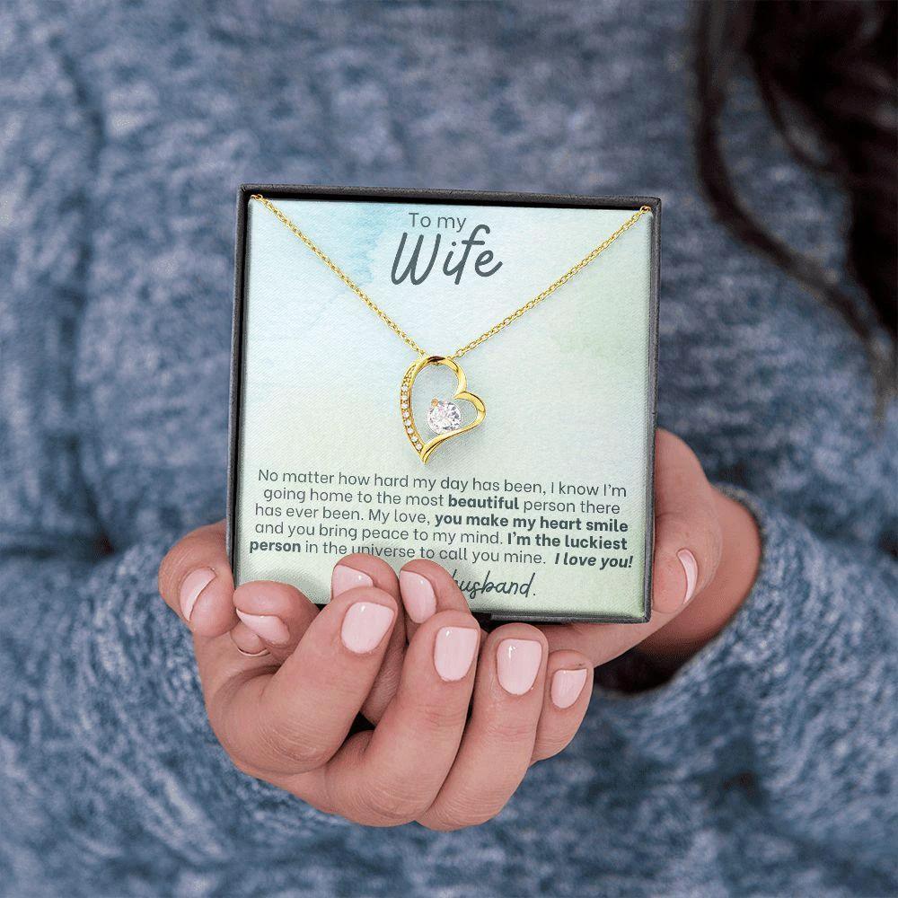 To My Wife - Make My Heart Smile - Forever Love Heart Pendant Necklace