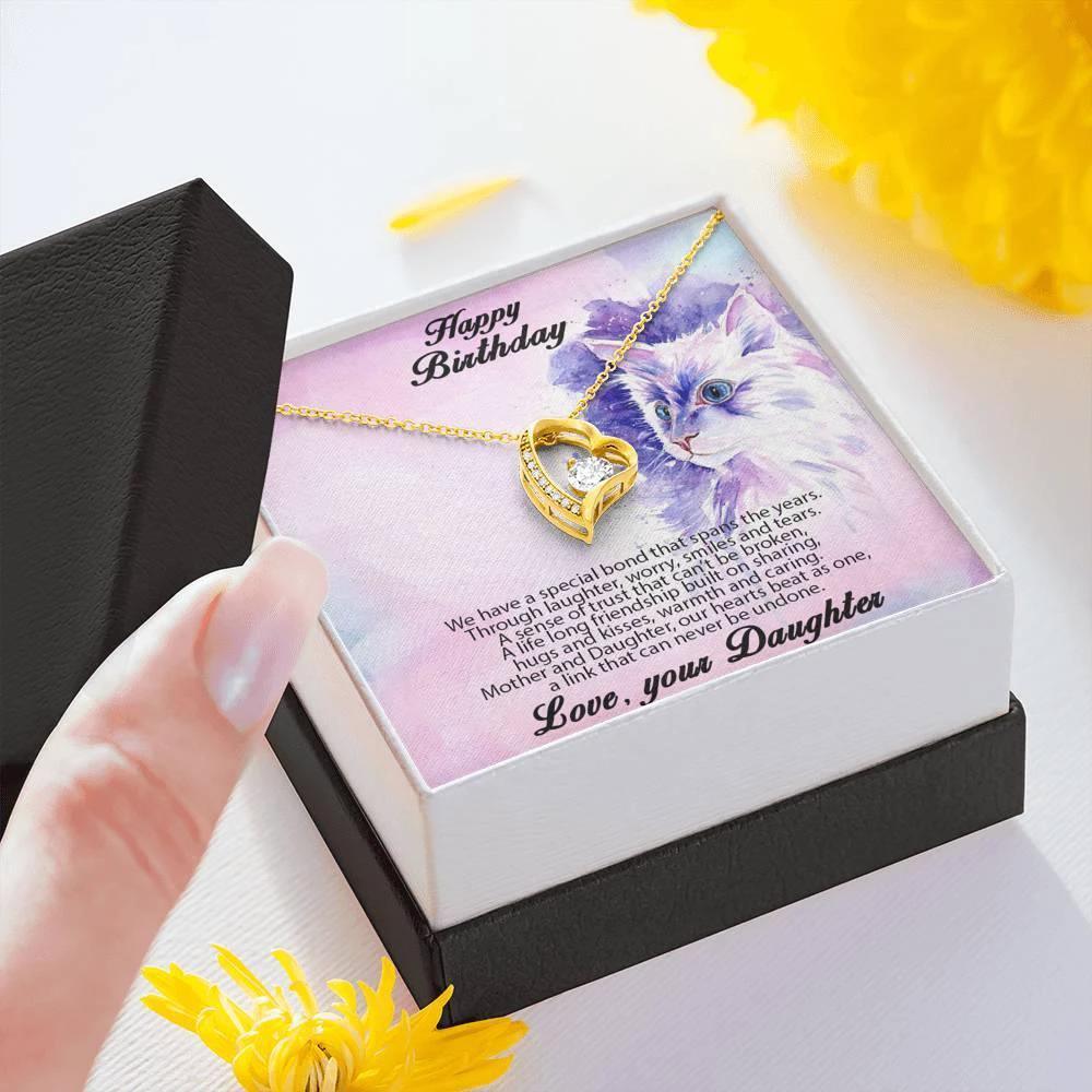 Birthday Gift for Mother Forever Love Heart Pendant Necklace From Daughter Cat Message Card