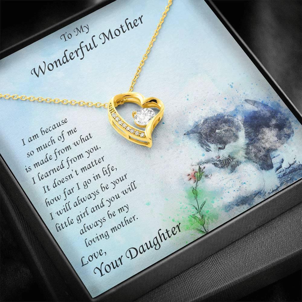 Gift for Mother from Daughter Forever Love Heart Pendant Necklace with Kitten Message Card