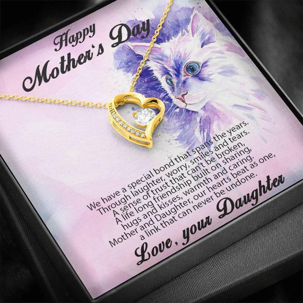 Mother's Day Gift from Daughter Forever Love Heart Pendant Necklace Cat Message Card