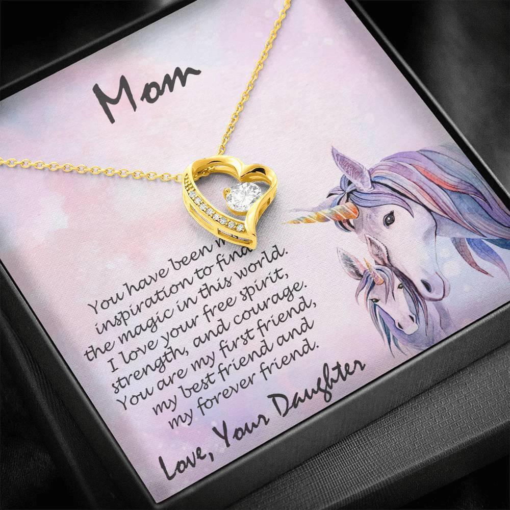 Gift for Mother Forever Love Heart Pendant Necklace From Daughter Unicorn Message Card