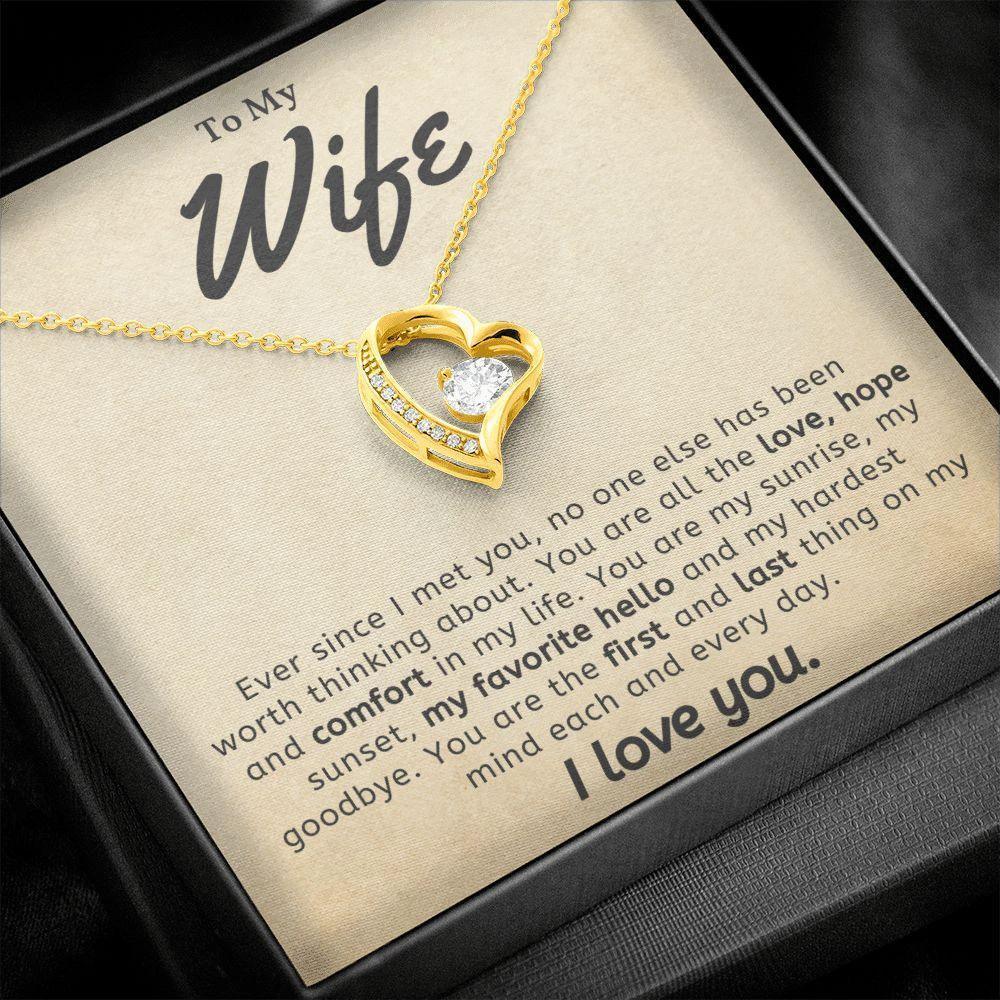To My Wife - My Favorite Hello- Forever Love Heart Pendant Necklace