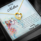 Gift for Mother From Son Forever Love Heart Pendant Necklace Cat Message Card
