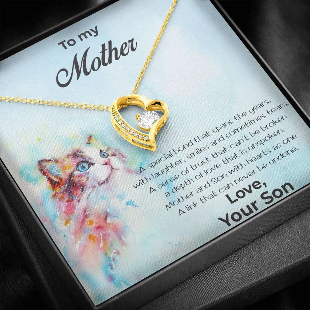 Gift for Mother From Son Forever Love Heart Pendant Necklace Cat Message Card