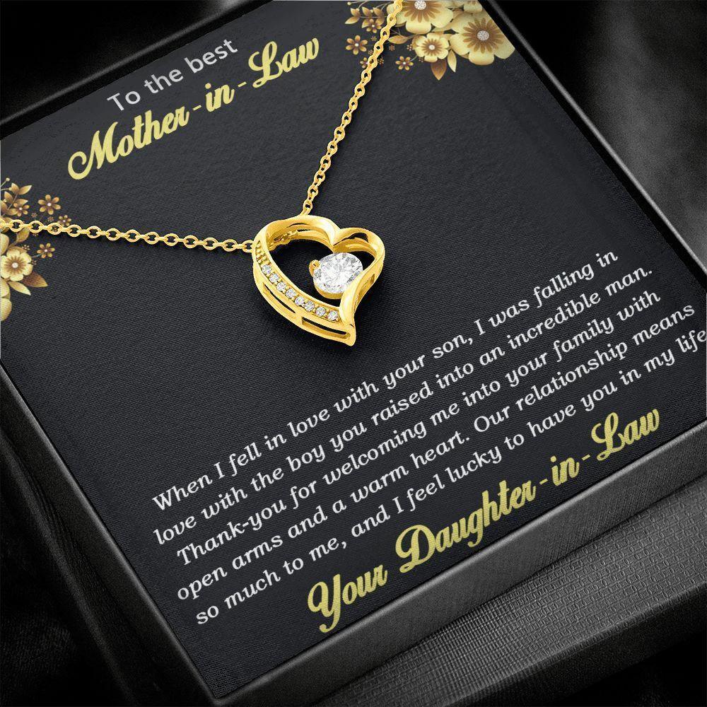 Gift for Mother-in-law from Daughter-in-law Forever Love Heart Necklace with Message Card and Gift Box