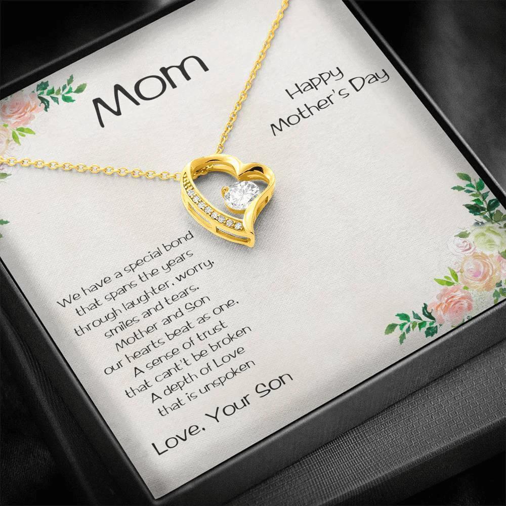 Gift for Mother from Son Forever Love Heart Necklace Vintage Rose Message Card