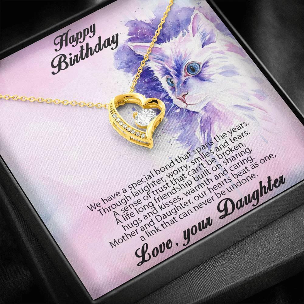 Birthday Gift for Mother Forever Love Heart Pendant Necklace From Daughter Cat Message Card