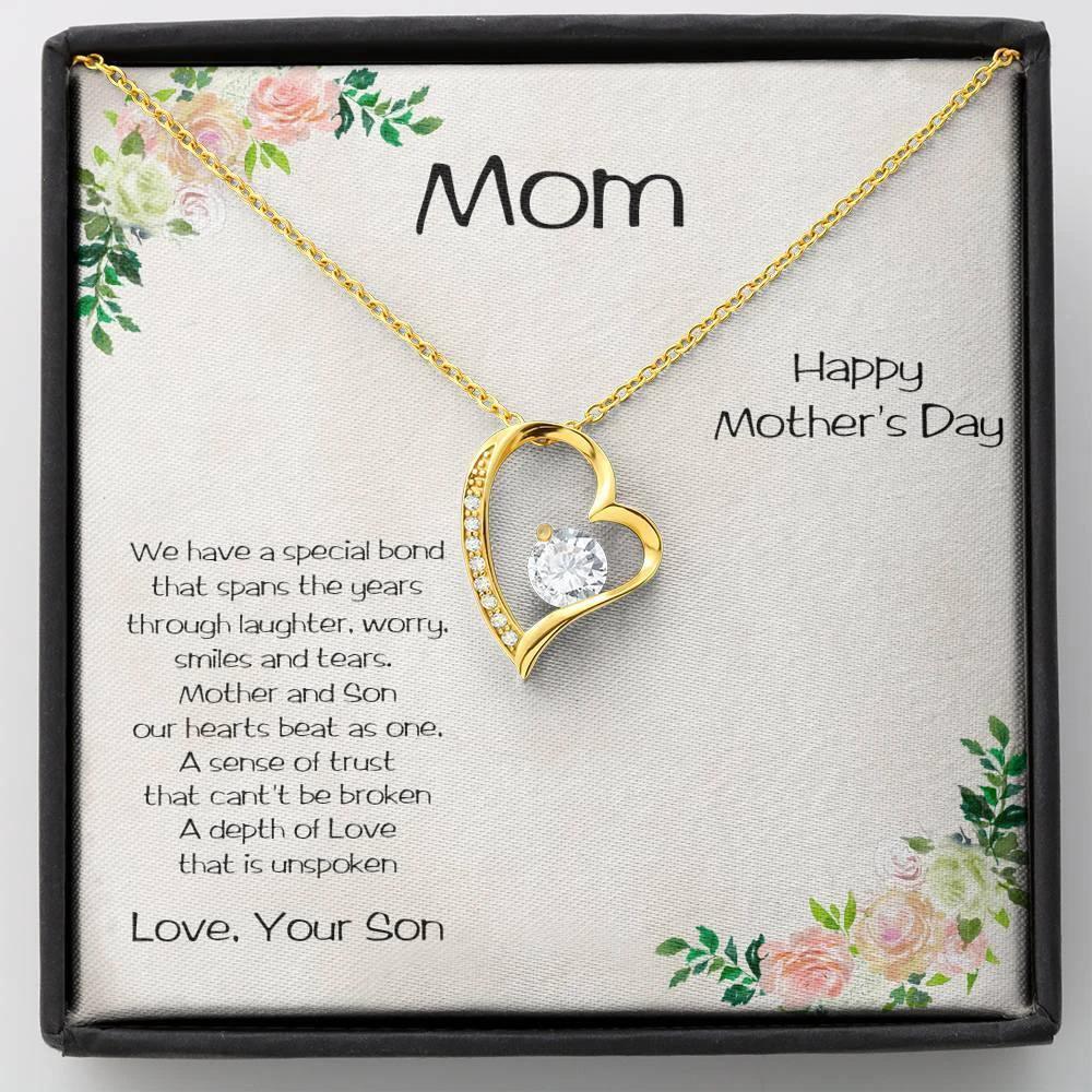 Gift for Mother from Son Forever Love Heart Necklace Vintage Rose Message Card