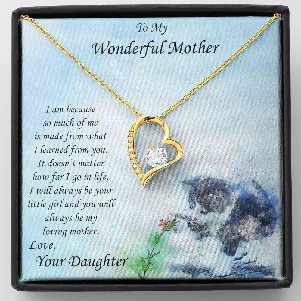 Gift for Mother from Daughter Forever Love Heart Pendant Necklace with Kitten Message Card