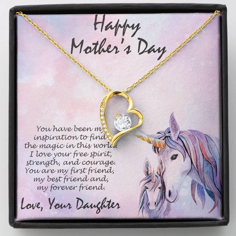 Mother's Day Gift from Daughter Forever Love Heart Pendant Necklace Unicorn Message Card