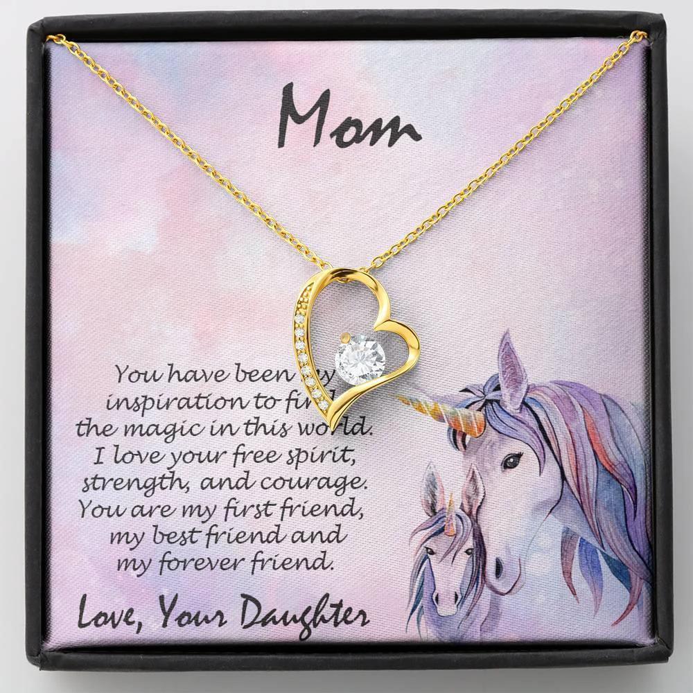 Gift for Mother Forever Love Heart Pendant Necklace From Daughter Unicorn Message Card