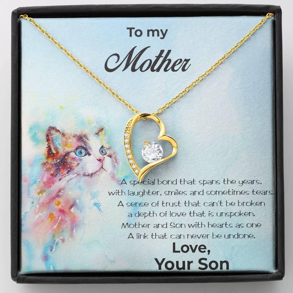 Gift for Mother From Son Forever Love Heart Pendant Necklace Cat Message Card - Mallard Moon Gift Shop