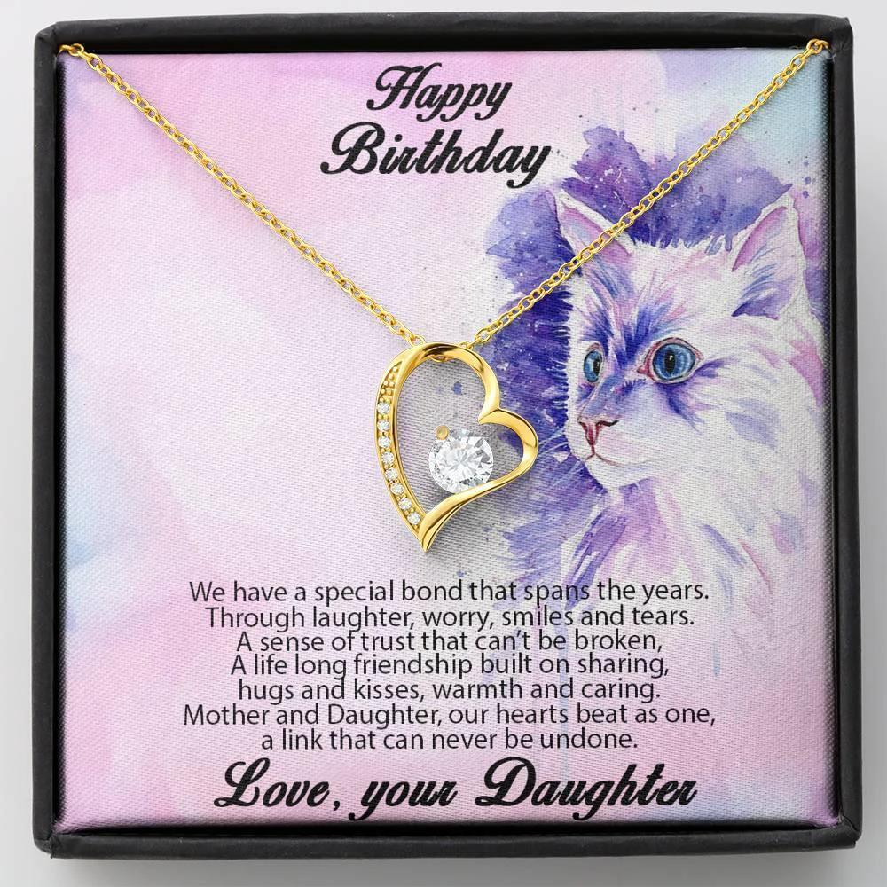 Birthday Gift for Mother Forever Love Heart Pendant Necklace From Daughter Cat Message Card