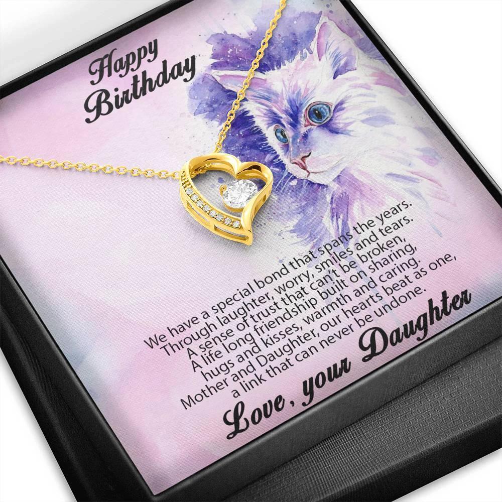 Birthday Gift for Mother Forever Love Heart Pendant Necklace From Daughter Cat Message Card