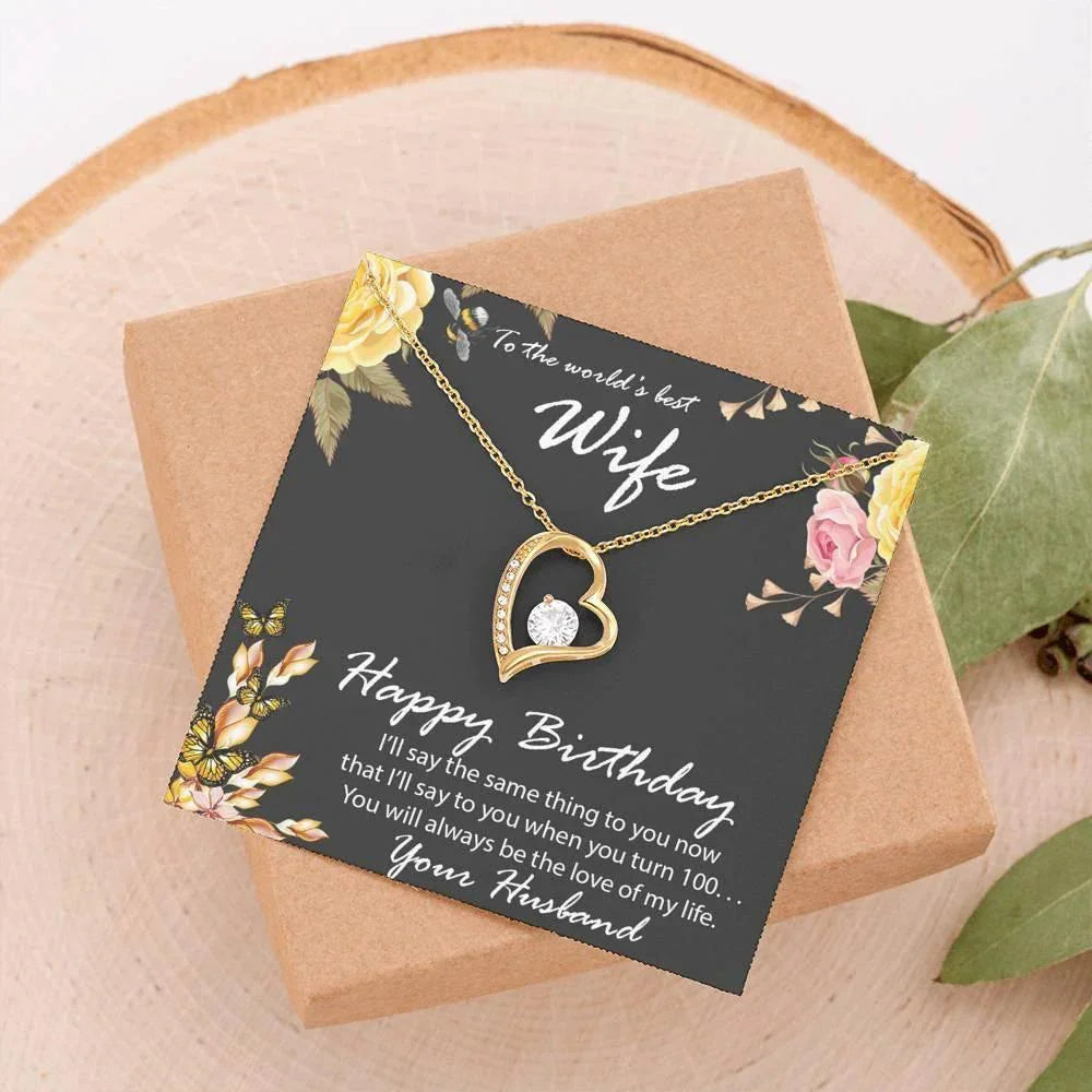 Birthday Gift to World's Best Wife Heart Pendant Necklace